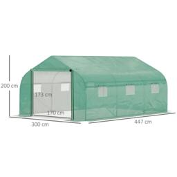 Rackhams Walk-in Polytunnel Garden Greenhouse, Outdoor Mesh Door Greenhouse with PE Cover and 6 Windows, 4.5 x 3 x 2m, Green - thumbnail 2