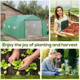 Rackhams Walk-in Polytunnel Garden Greenhouse, Outdoor Mesh Door Greenhouse with PE Cover and 6 Windows, 4.5 x 3 x 2m, Green - thumbnail 6