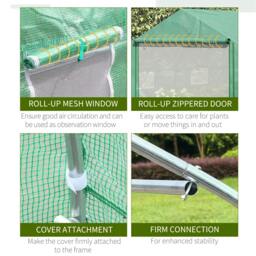 Rackhams Walk-in Polytunnel Garden Greenhouse, Outdoor Mesh Door Greenhouse with PE Cover and 6 Windows, 4.5 x 3 x 2m, Green - thumbnail 5