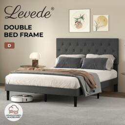 Rackhams Bed Frame Double Upholstered Linen Fabric Soft Foam Headboard Wooden Grey - thumbnail 2