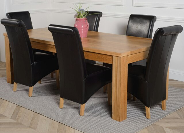 Rackhams Dakota Extra Large Oak Dining Table with Montana Leather Chairs - 6 chairs - Black - image 1