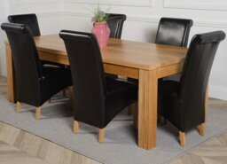 Rackhams Dakota Extra Large Oak Dining Table with Montana Leather Chairs - 6 chairs - Black - thumbnail 3