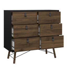 Rackhams Ry Double chest of drawers 6 drawers in Matt Black Walnut - Black & Walnut - Matt - Melamine - thumbnail 5