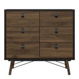 Rackhams Ry Double chest of drawers 6 drawers in Matt Black Walnut - Black & Walnut - Matt - Melamine - thumbnail 2