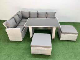 Rackhams 8 Seater Wicker Rattan Corner Sofa Sets Outdoor Garden Furniture Sets with Rectangular Dining Table Lounge Sofa 2 Big Footstool Light Grey - thumbnail 2