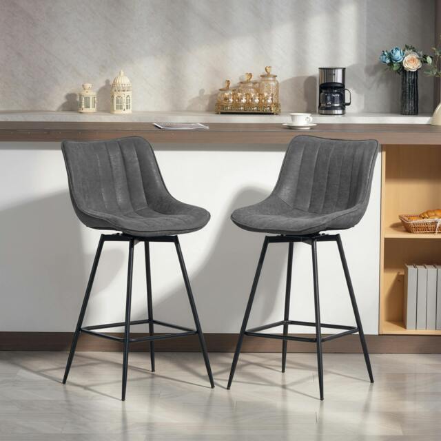 Rackhams Swivel Bar Stools Set of 2, PU Leather Upholstered Bar Chairs, Black - Grey - image 1