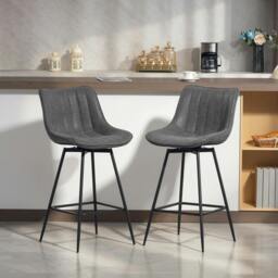 Rackhams Swivel Bar Stools Set of 2, PU Leather Upholstered Bar Chairs, Black - Grey