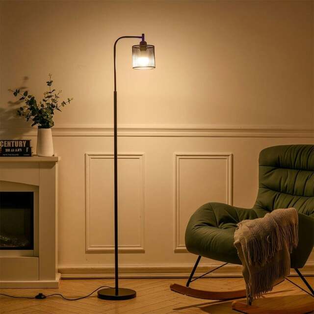 Rackhams Industrial Metal Floor Light with Mesh Lampshade - image 1