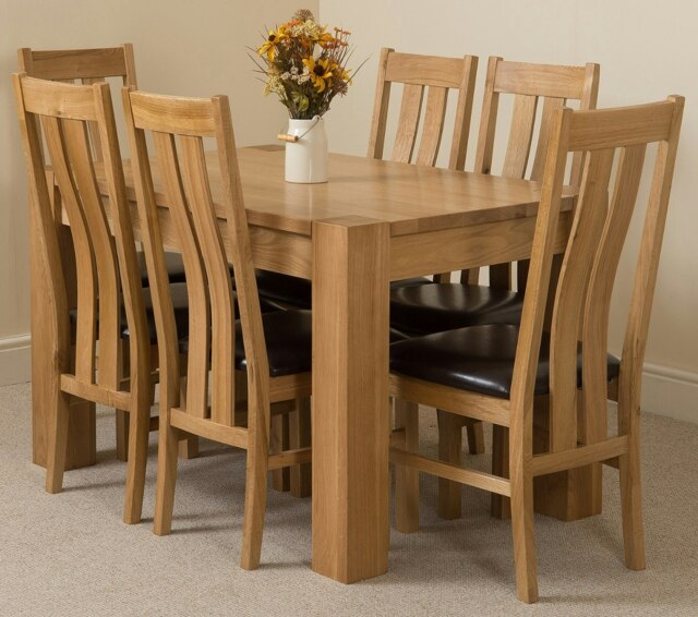 Rackhams Kuba Small Oak Dining Table with Princeton Oak Chairs - Natural Oak - 6 chairs - image 1