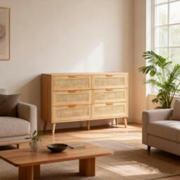 Rackhams Chest of Drawers, Clothing Storage Cabinet with Wood Legs for Bedroom, Living Room - 6 Drawers  - White - thumbnail 3