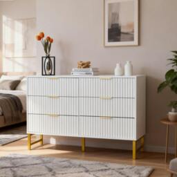 Rackhams Chest of Drawers, Clothing Storage Cabinet with Wood Legs for Bedroom, Living Room - 6 Drawers  - White - thumbnail 5