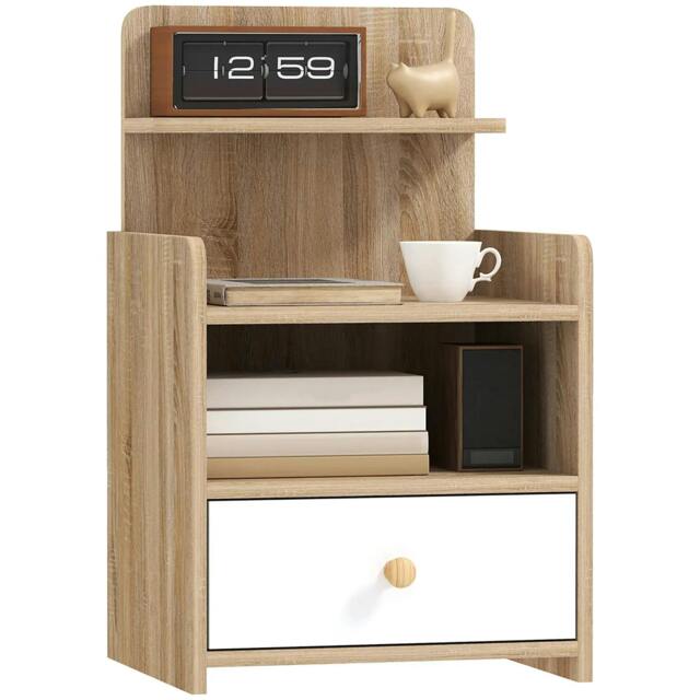 Rackhams Multi-Storage Bedside Table - White/Wood-Effect