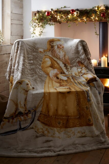 Rackhams Twilight Santa Sherpa Fleece Throw - Gold