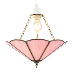 Rackhams Soft Rose Pink Chic Tiffany Glass Easy Fit Pendant Shade with Chains - thumbnail 2