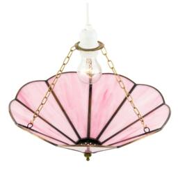 Rackhams Soft Rose Pink Chic Tiffany Glass Easy Fit Pendant Shade with Chains - thumbnail 3