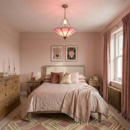 Rackhams Soft Rose Pink Chic Tiffany Glass Easy Fit Pendant Shade with Chains - thumbnail 6