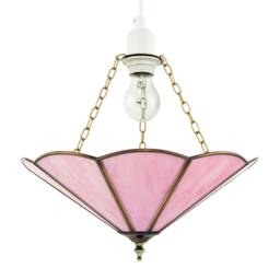 Rackhams Soft Rose Pink Chic Tiffany Glass Easy Fit Pendant Shade with Chains - thumbnail 1