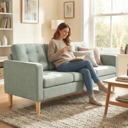 Rackhams Modern 3 Seater Sofa with Hidden Storage and Rubber Wood Legs - Light Grey - 169W x 63D x 82H cm - 3