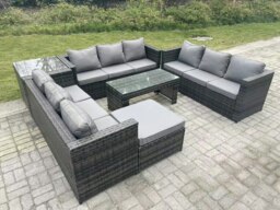 Rackhams Outdoor Rattan Garden Furniture Lounge Sofa Set With Oblong Rectagular Coffee Table Big Footstool And Side Table - thumbnail 3