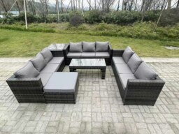 Rackhams Outdoor Rattan Garden Furniture Lounge Sofa Set With Oblong Rectagular Coffee Table Big Footstool And Side Table - thumbnail 2