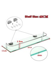Rackhams 40cm Shelf Tempered Glass 6MM Thick Storage Organizer Wall Mounted Bathroom Shelf - Silver - thumbnail 2