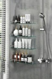 Rackhams 40cm Shelf Tempered Glass 6MM Thick Storage Organizer Wall Mounted Bathroom Shelf - Silver - thumbnail 3
