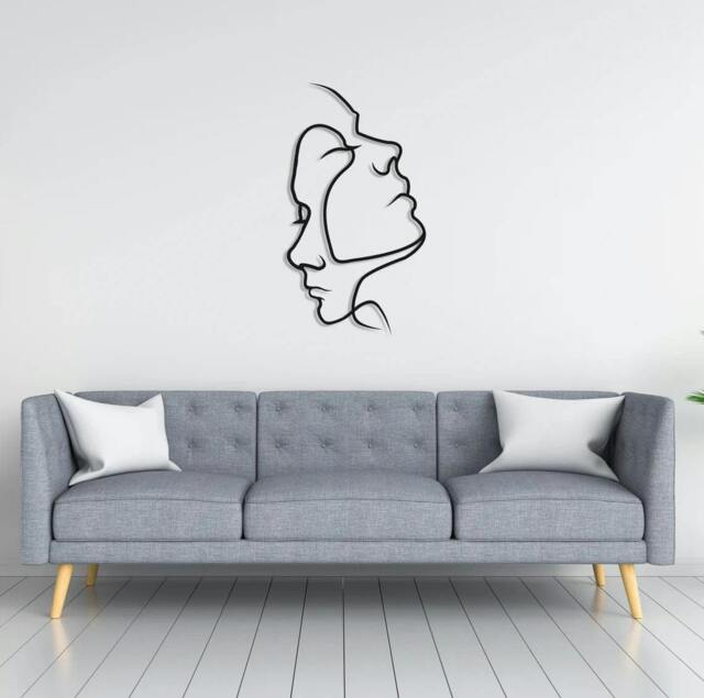Rackhams Two Face Minimalist Metal Line Art Wall Decor 95x53 - Metal - Black - image 1