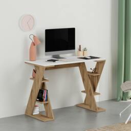 Rackhams Modern Papillon 106cm Working Desk Particleboard 3 Mini Shelves, Cross Design Legs H75xW106cm - Whiskey Oak - thumbnail 3