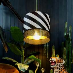 "Rackhams Liquorice Helter Skelter Velvet Lampshades With Gold Foil Lining and Fringing - Ceiling Pendant / Arc Lamp - 30cm diameter x 20cm height / 12"" x 8""" - thumbnail 3