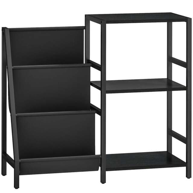 Rackhams 3-Tier Record Player Stand, End Table for Living Room, Bedroom - Black Wood Effect