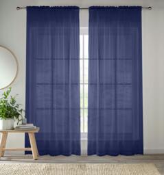 "Rackhams Plain Sheer Voile Panel Curtains Panel - Pair with Rod Pocket Header - Navy - 55"" (140cm) Width x 54"" (137cm) Drop"