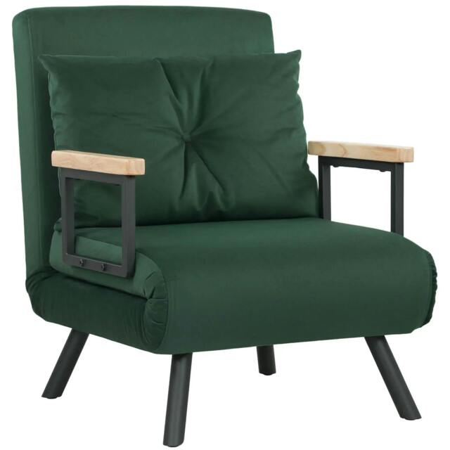 Rackhams 4-in-1 Velvet-Feel Single Chair Bed, with Pillow - Green
