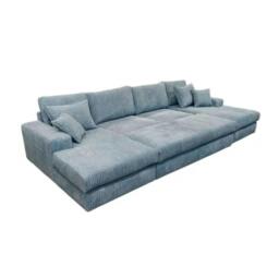 Rackhams Large Spacious Double Corner Sofa With Footstool Jumbo Cord - Blue - thumbnail 2