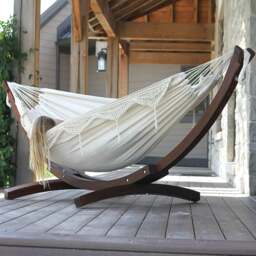 Rackhams Double Cotton Hammock with Solid Pine Stand (260cm) - Natural with Fringe - thumbnail 2