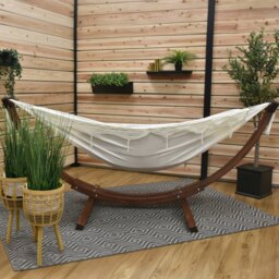 Rackhams Double Cotton Hammock with Solid Pine Stand (260cm) - Natural with Fringe - thumbnail 4