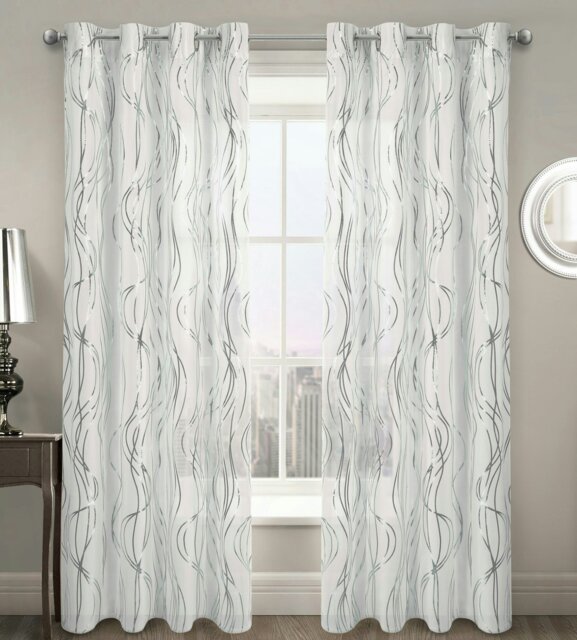 Rackhams Swirls Eyelet Voile Panel - 150cm x 137cm - Silver - image 1