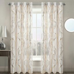 Rackhams Swirls Eyelet Voile Panel - 150cm x 137cm - Silver - thumbnail 2