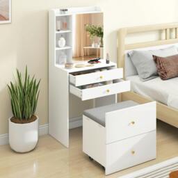 Rackhams Dressing Table with Mirror and Stool, Makeup Desk with Drawers, White - 60 - thumbnail 1