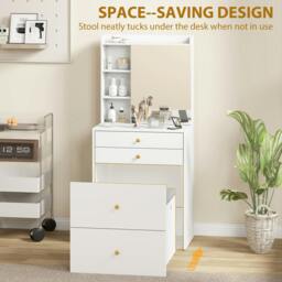 Rackhams Dressing Table with Mirror and Stool, Makeup Desk with Drawers, White - 60 - thumbnail 5