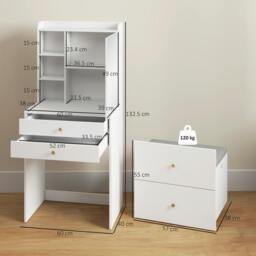 Rackhams Dressing Table with Mirror and Stool, Makeup Desk with Drawers, White - 60 - thumbnail 4
