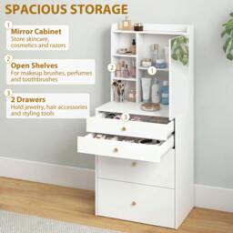 Rackhams Dressing Table with Mirror and Stool, Makeup Desk with Drawers, White - 60 - thumbnail 6