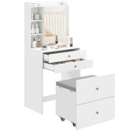 Rackhams Dressing Table with Mirror and Stool, Makeup Desk with Drawers, White - 60 - thumbnail 3