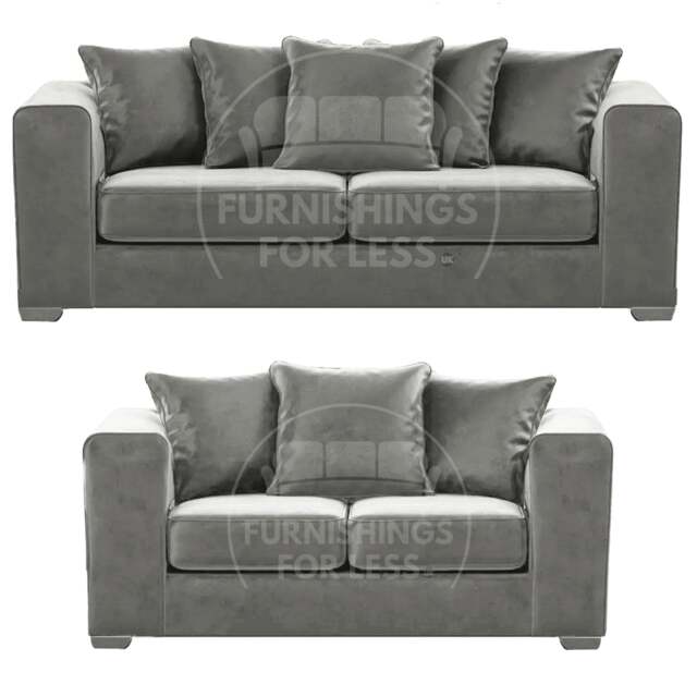 Rackhams Ella Plush Velvet Fabric 3 + 2 Seater Sofa Suite - Grey - image 1