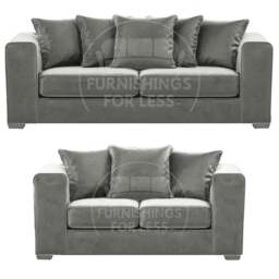 Rackhams Ella Plush Velvet Fabric 3 + 2 Seater Sofa Suite - Grey - thumbnail 1
