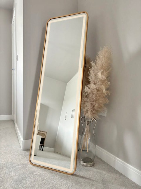 Rackhams Stunning Gold Rectangular Metal Frame LED Wall or Floor Standing Dressing Mirror 145cm x 45cm - Soho Collection - Gold - image 1