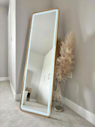 Rackhams Stunning Gold Rectangular Metal Frame LED Wall or Floor Standing Dressing Mirror 145cm x 45cm - Soho Collection - Gold - thumbnail 3