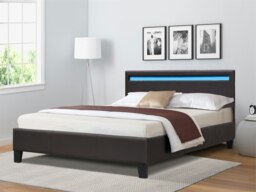 Rackhams Faux Leather Bed Frame with LED Strip - Contemporary & Illuminating Upgrade for Your Bedroom - Brown - Single - thumbnail 1
