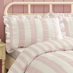 Rackhams Seersucker Frill Stripe Duvet Cover Set Pink - Double - Pink - thumbnail 3