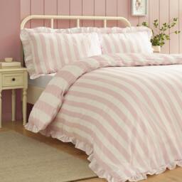 Rackhams Seersucker Frill Stripe Duvet Cover Set Pink - Double - Pink - thumbnail 2