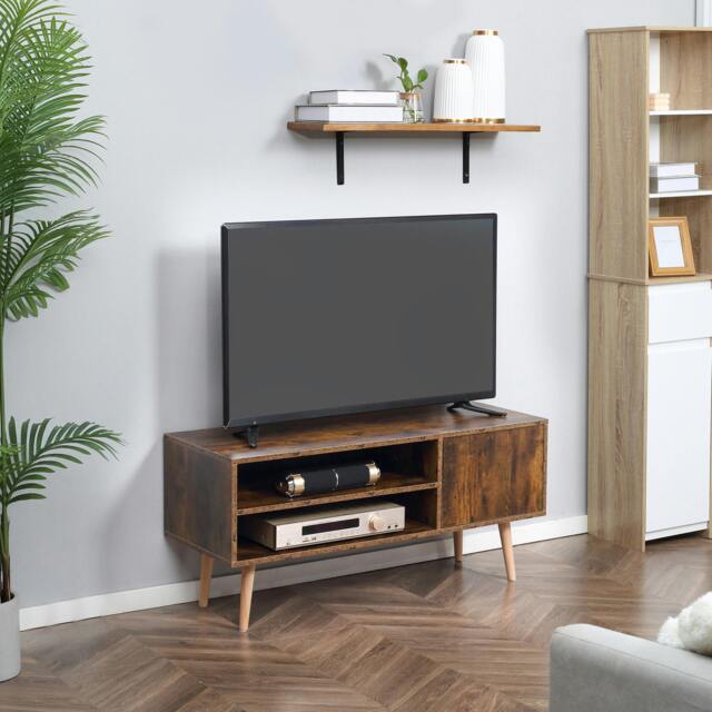 Rackhams TV Unit Cabinet for TVs up to 55Inches with Cupboard Shelves, Brown - image 1